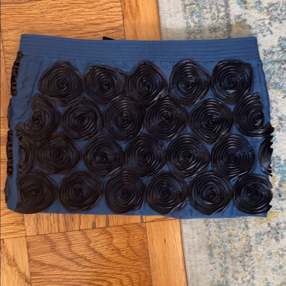 Blue Skirt with Black 3D Flowers